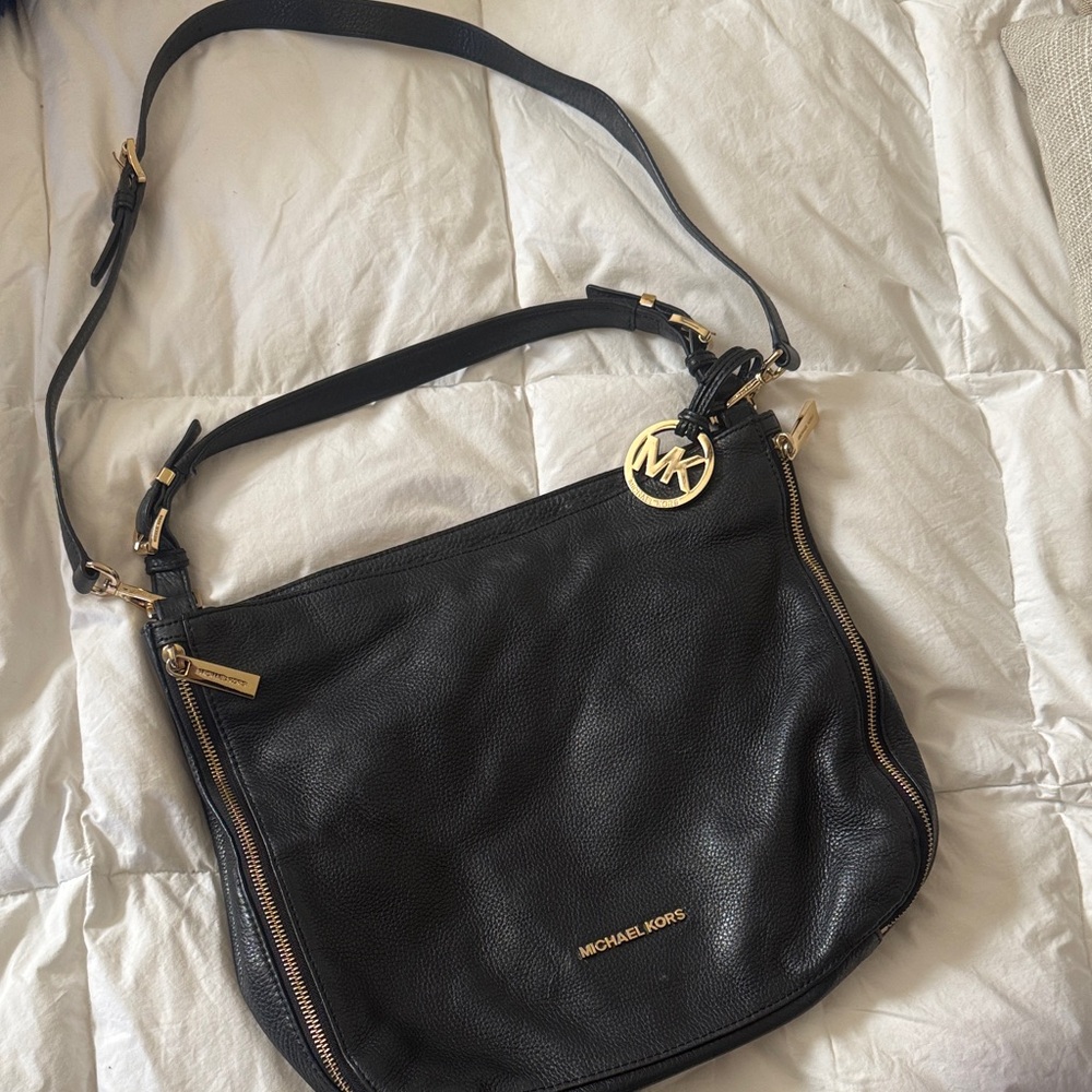 Michael Kors Leather Black and Gold Shoulder Bag